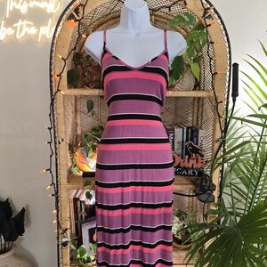 Express Pink and Black Striped Midi Dress